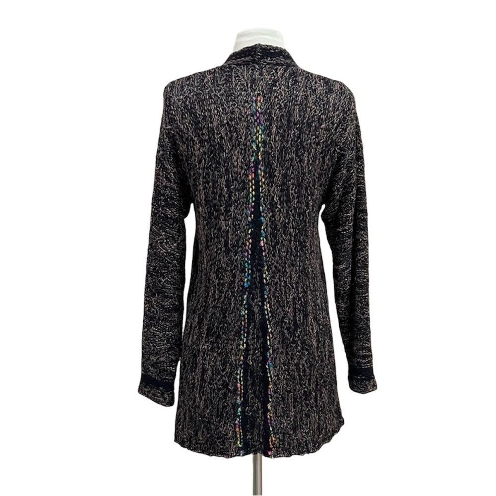 Parvaneh Boho Marled Knit Open Front Cardigan with Rainbow Confetti Detail Small